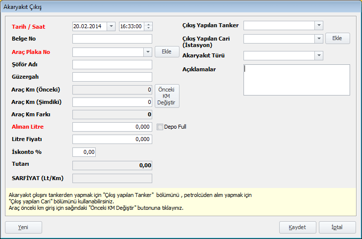 Akaryakıt Programı , Akaryakıt Çıkış Ekranı