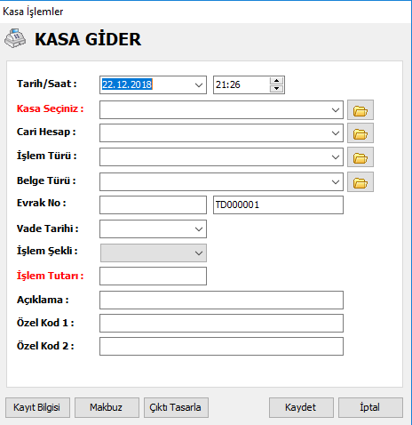 Kasa Defteri Programı Kasa defter gider giriş ekranı