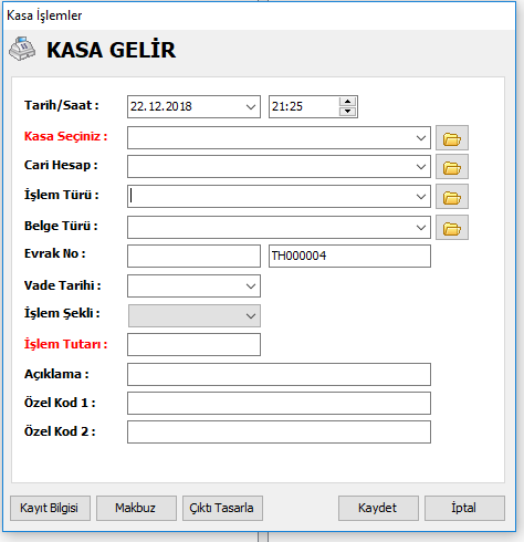 Kasa Defteri Programı Kasa defter gelir giriş ekranı