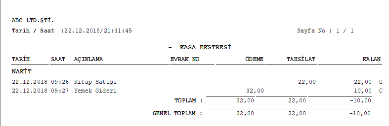 Kasa Defteri Programı Kasa defter ekstre raporu