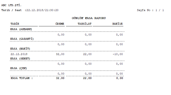 Kasa Defteri Programı günlük kasa raporu