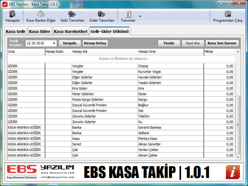 Kasa Programı: gelir-gider dökümü