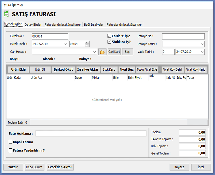 Fatura Ekranı