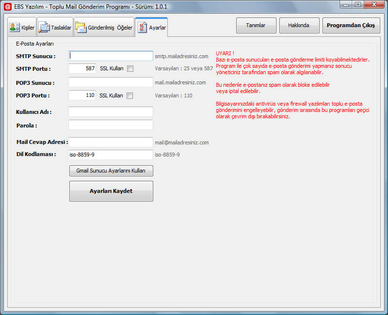 Toplu Mail Gönderim Programı Ekran Görüntüsü