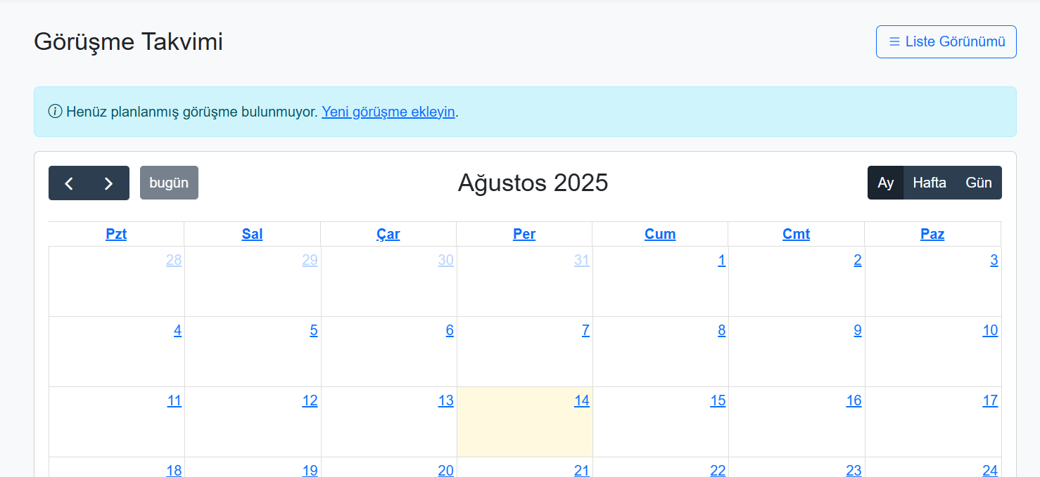 Takvim Görünümü